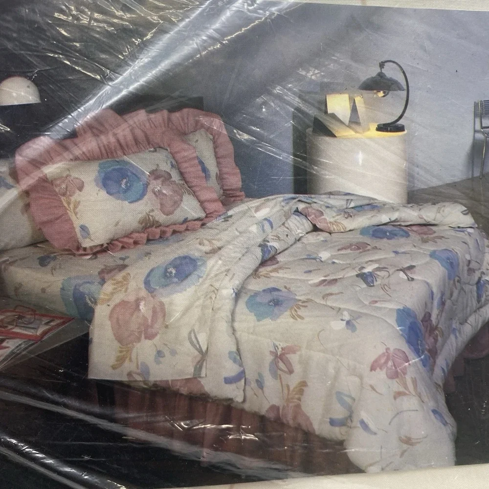 Vintage Springmaid King Flat Sheet Silk Poppies NOS Floral Pastels 1990s No Iron